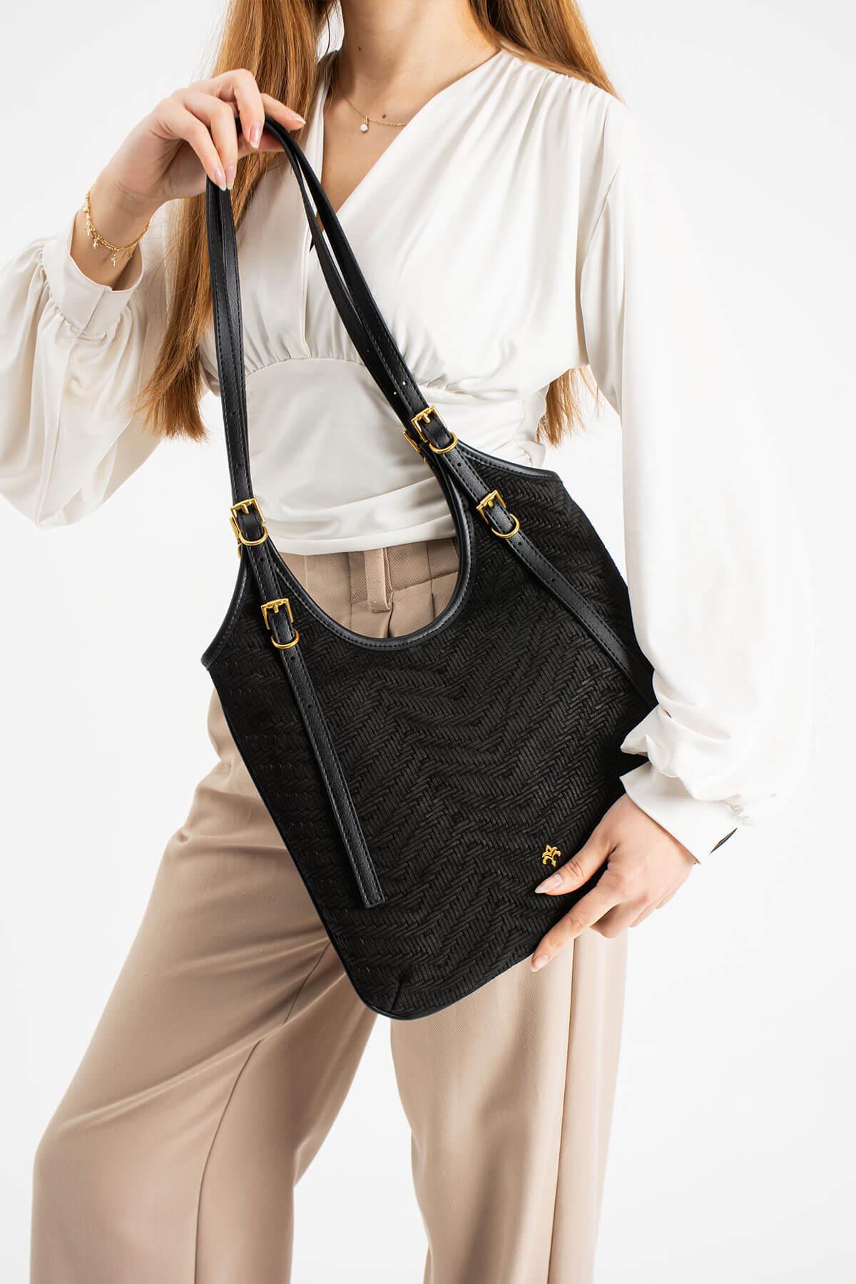 NEVRA-N Kadın Hakiki Süet Deri Omuz Çantası