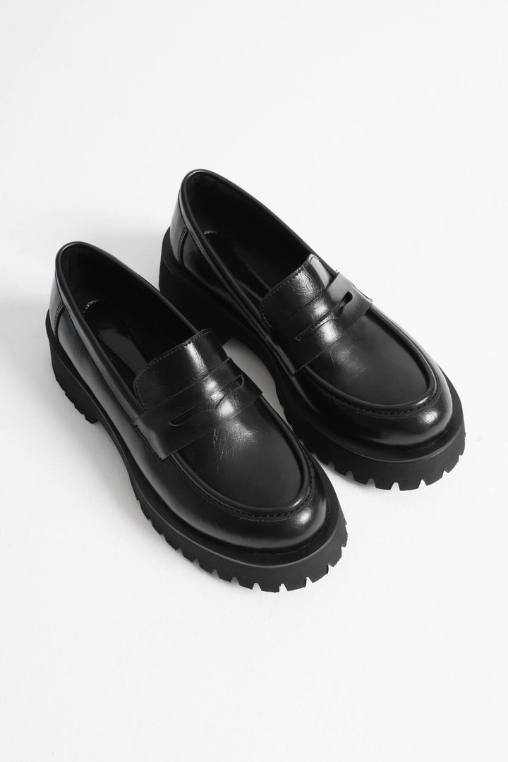 Noir Kadın Siyah Kalın Taban Loafer Ayakkabı