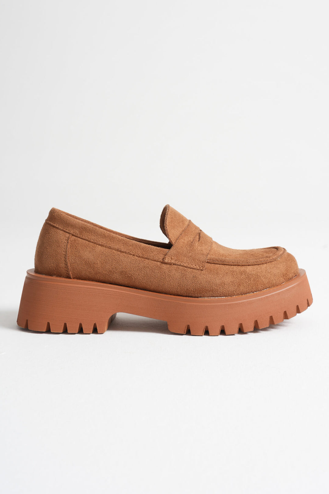 Noir Kadın Taba Süet Kalın Taban Loafer Ayakkabı