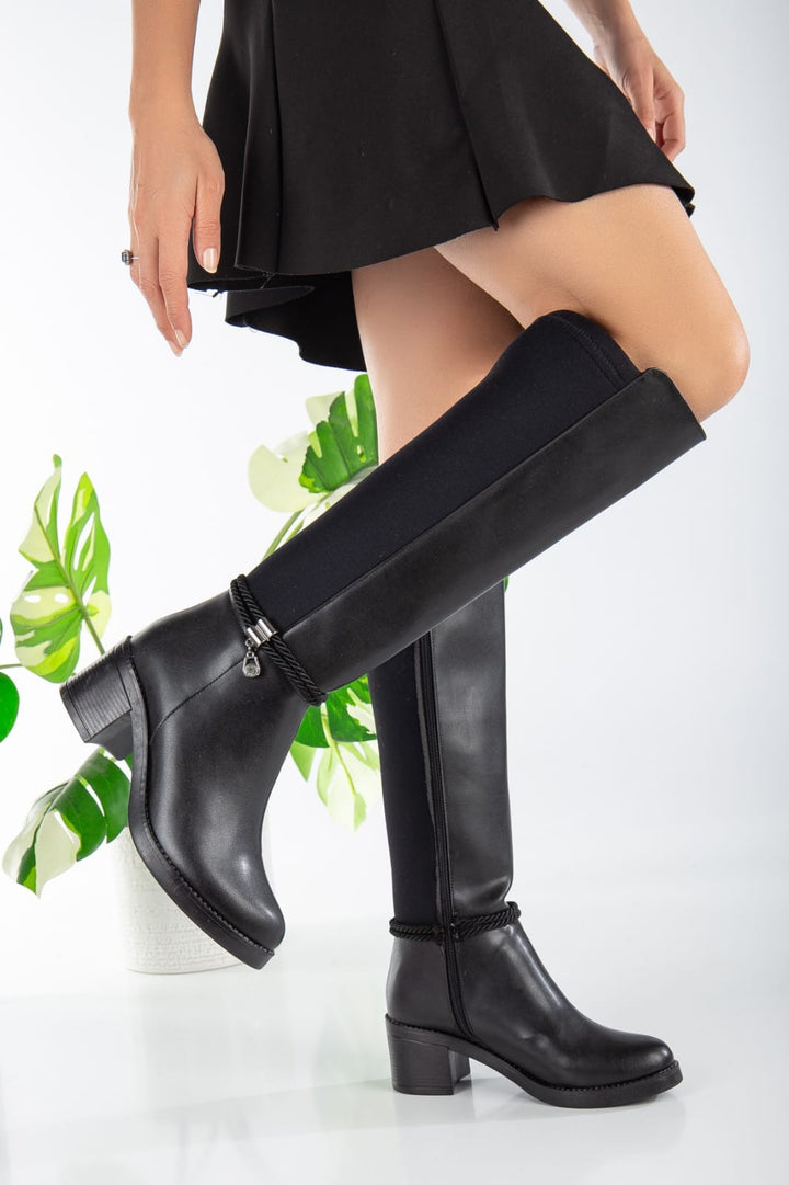 Olha Kadın Siyah Topuklu Streç Çizme