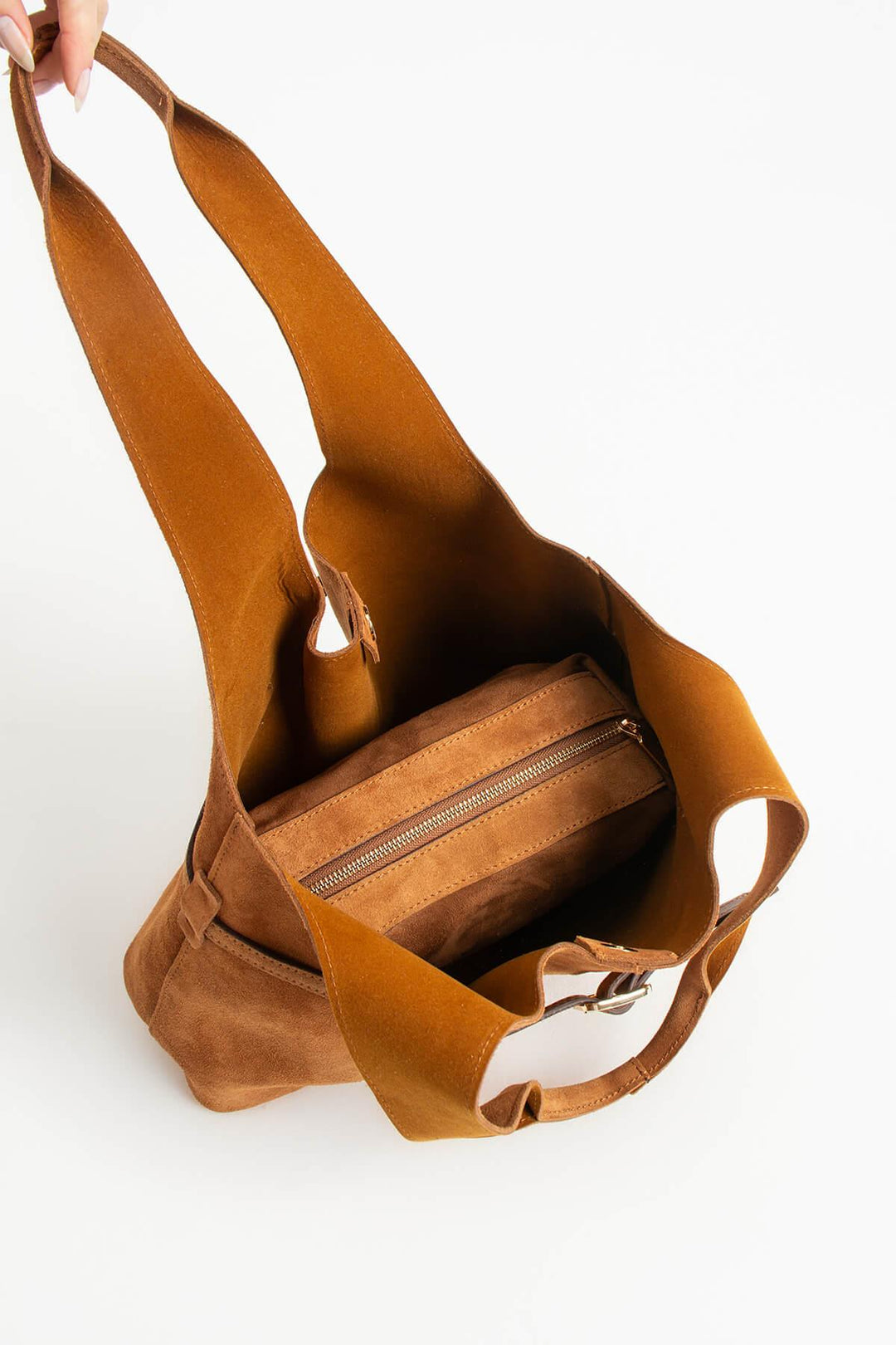 ORPHIA Kadın Hakiki Süet Deri Omuz Çantası