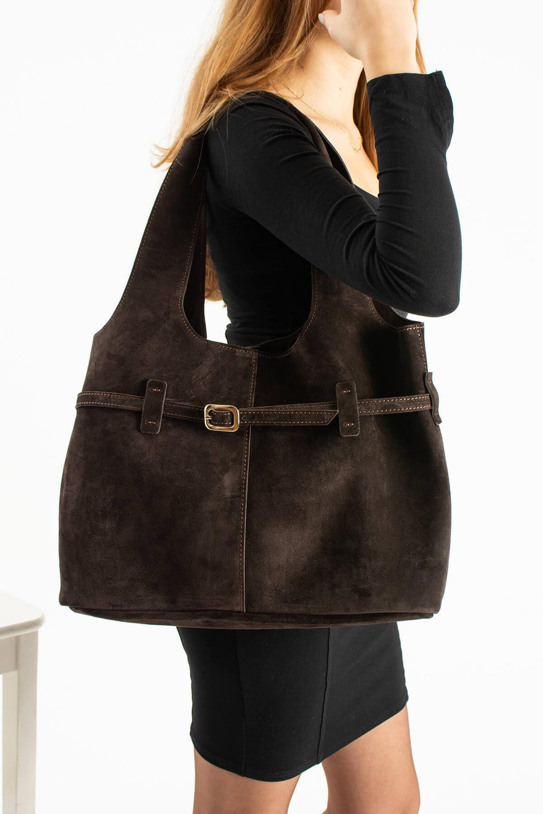 ORPHIA Kadın Hakiki Süet Deri Omuz Çantası