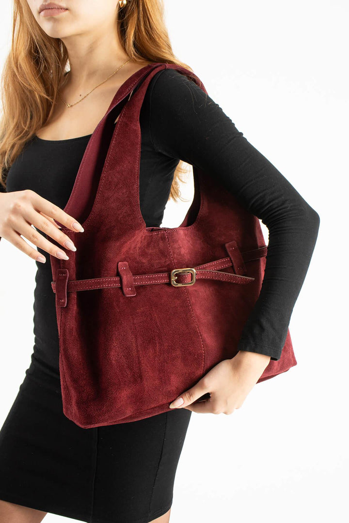 ORPHIA Kadın Hakiki Süet Deri Omuz Çantası