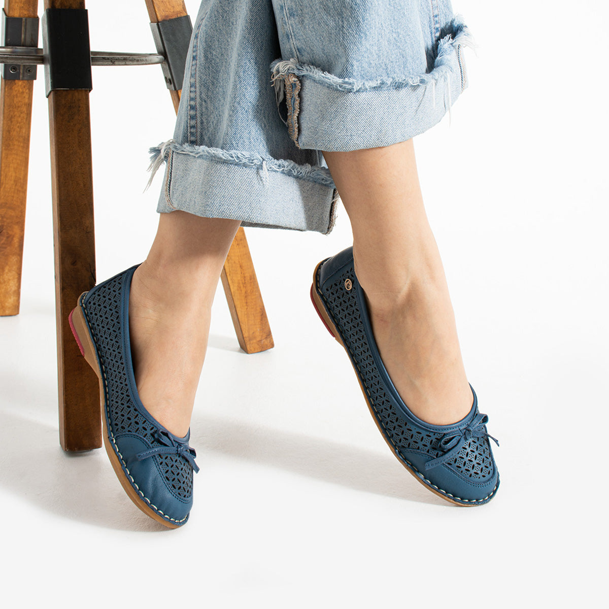 Pierre Cardin Reyna Kadın Hakiki Deri Kot Mavi Babet