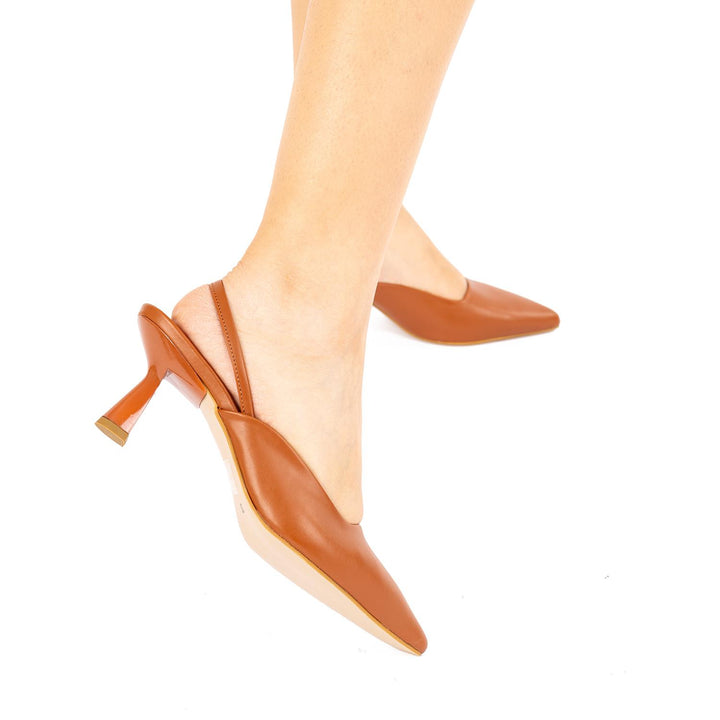 Porter Kadın Stiletto Arkası Açık Taba Topuklu Ayakkabı