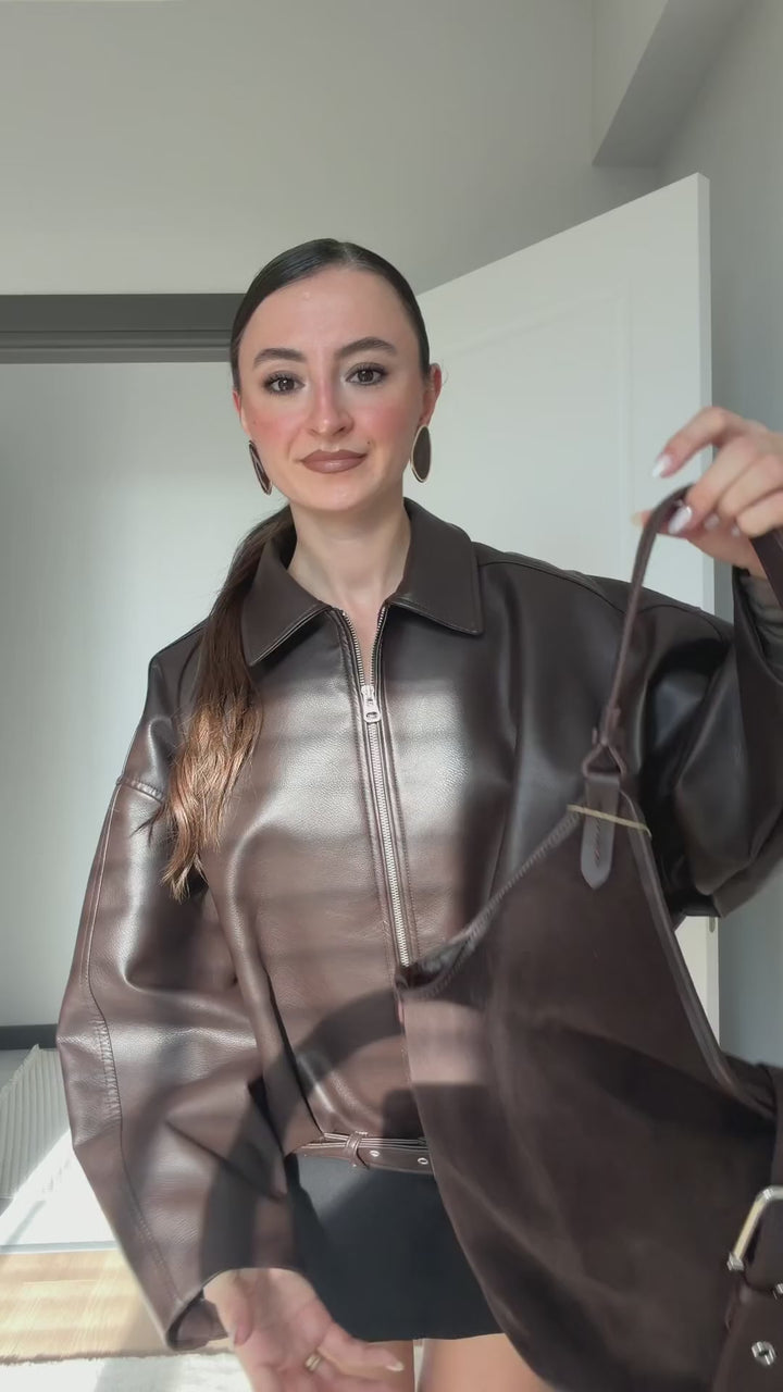 ZAHERA Kadın Hakiki Süet Deri Omuz Çantası