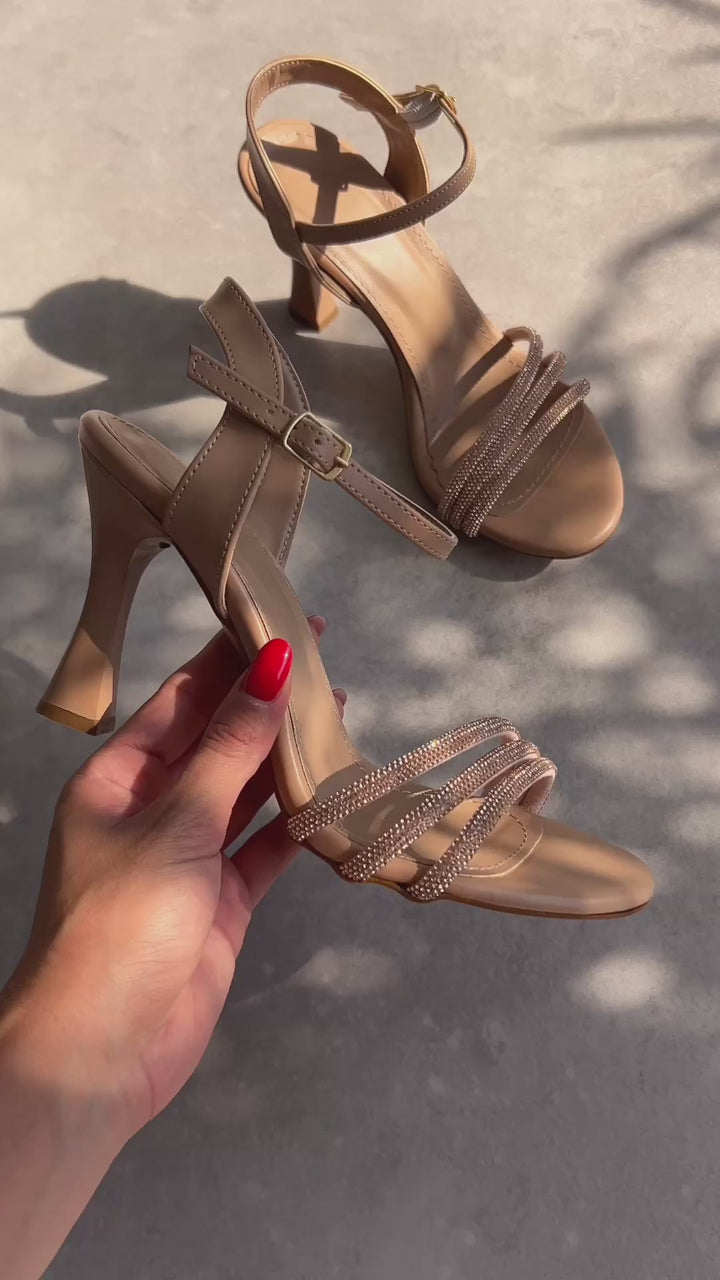 Lilia Kadın Nude Rose Taş İşlemeli Açık Burunlu Abiye Ayakkabı