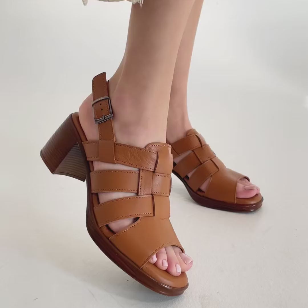 Stone Kadın Hakiki Deri Taba Topuklu Sandalet