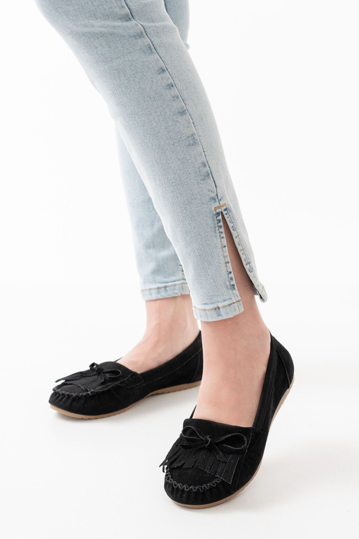 Cannis Siyah Süet Püsküllü Günlük Kadın Babet