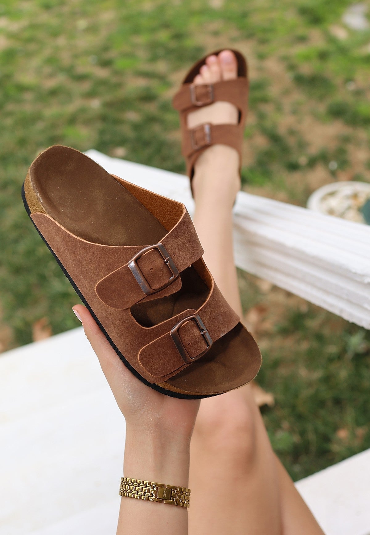 Rıno Kadın Taba Nubuk Kemerli Terlik