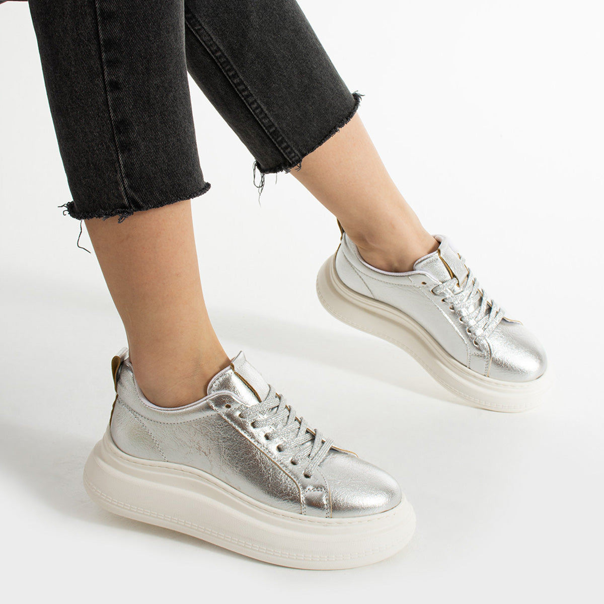 Rodon Kadın Metalik Gümüş Spor Ayakkabı