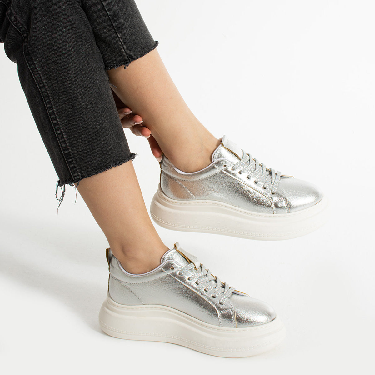 Rodon Kadın Metalik Gümüş Spor Ayakkabı