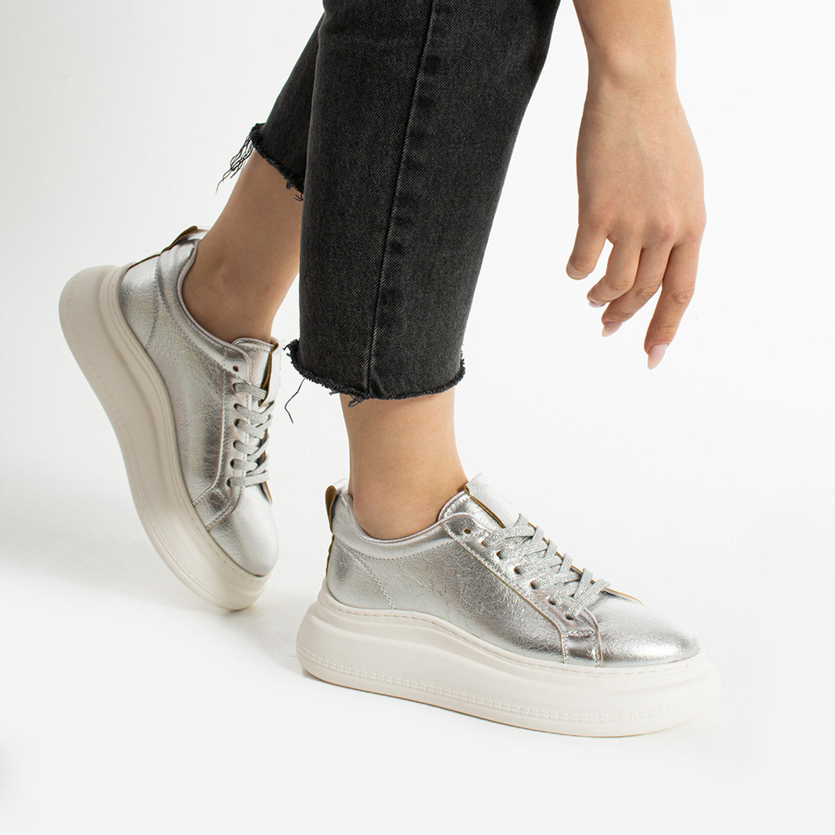 Rodon Kadın Metalik Gümüş Spor Ayakkabı