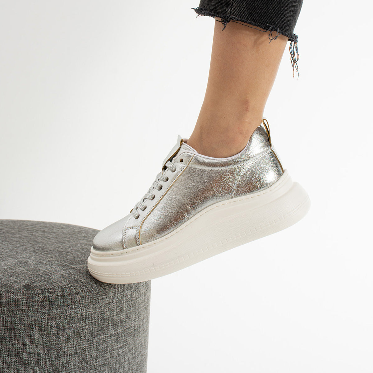 Rodon Kadın Metalik Gümüş Spor Ayakkabı