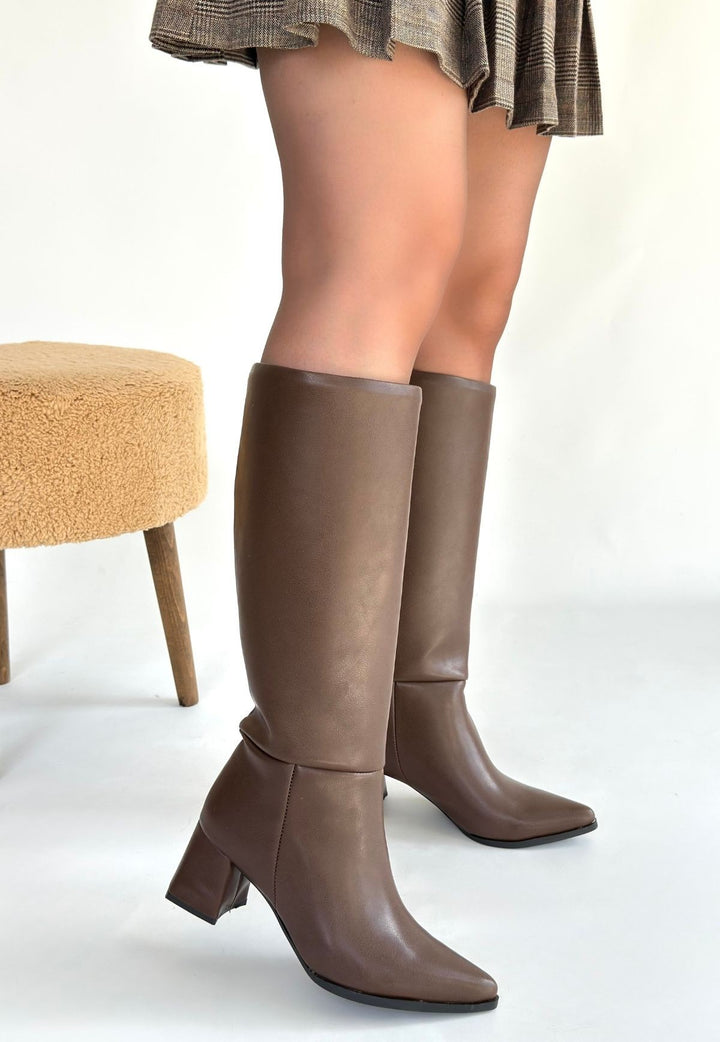Roksa Acı Kahve Kadın Topuklu Çizme