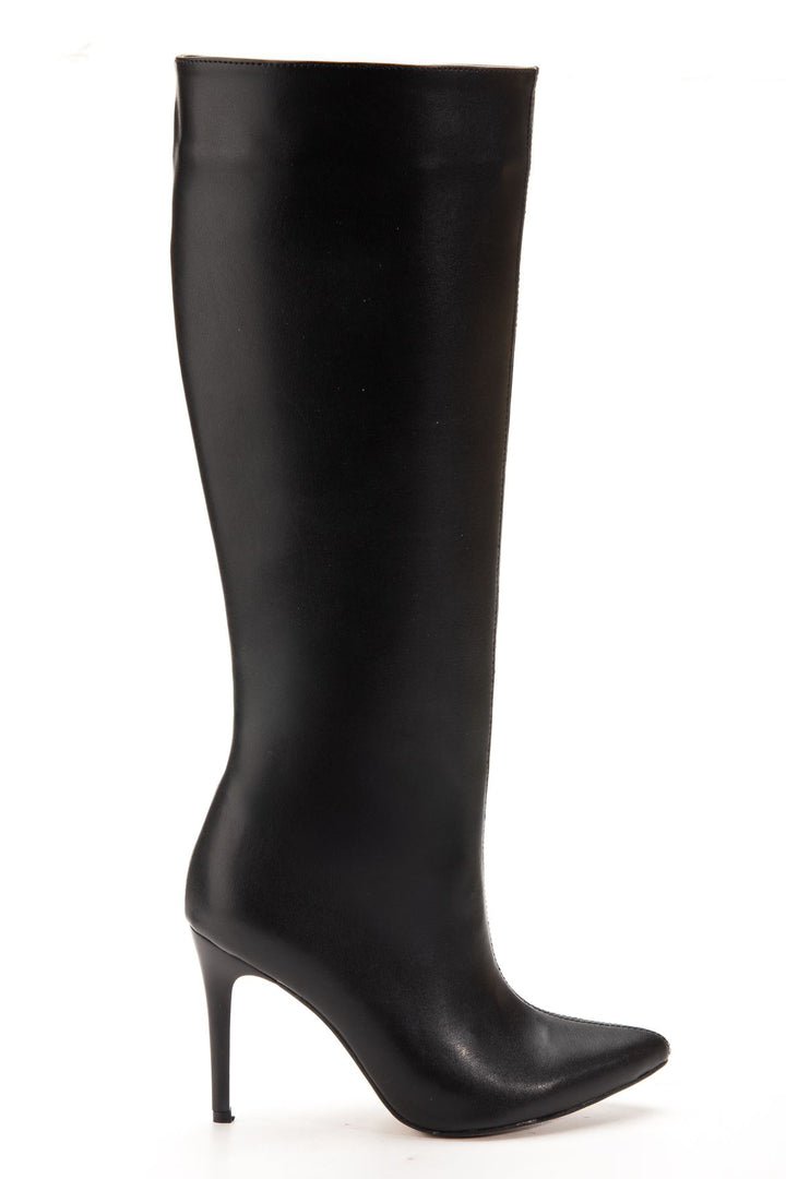 Juven Kadın Siyah Fermuarlı İnce Topuklu Çizme