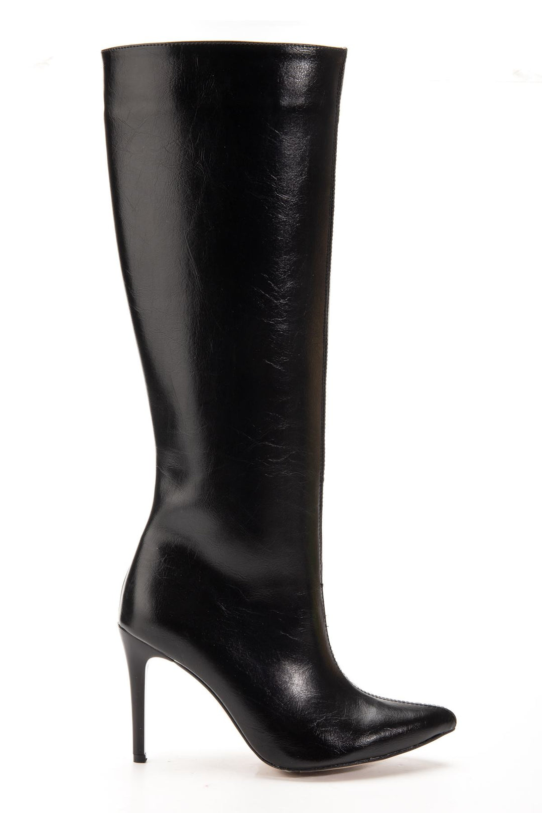 Juven Kadın Siyah Kırışık Fermuarlı İnce Topuklu Çizme
