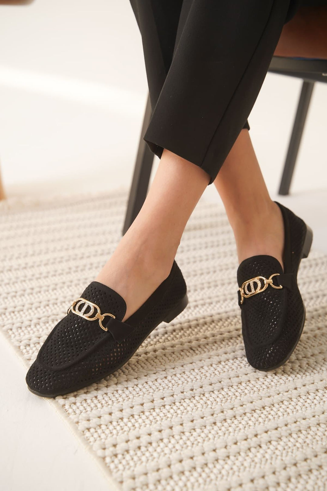 Sally Kadın Tokalı Siyah Süet Loafer Ayakkabı