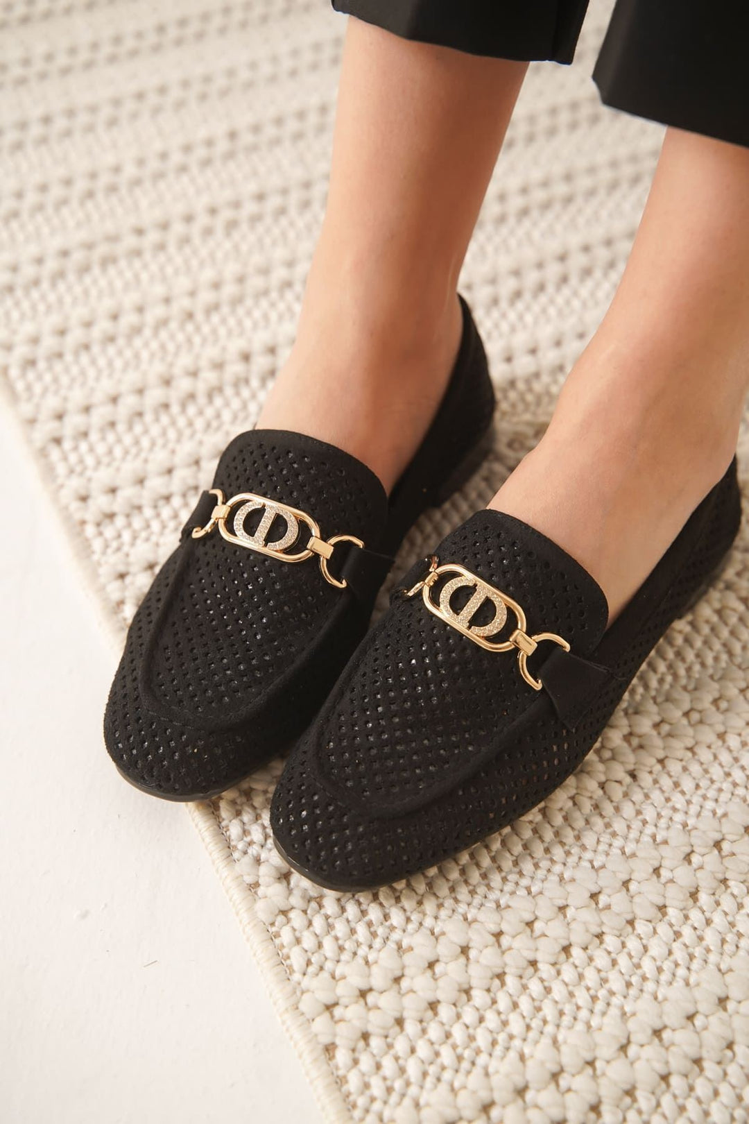 Sally Kadın Tokalı Siyah Süet Loafer Ayakkabı