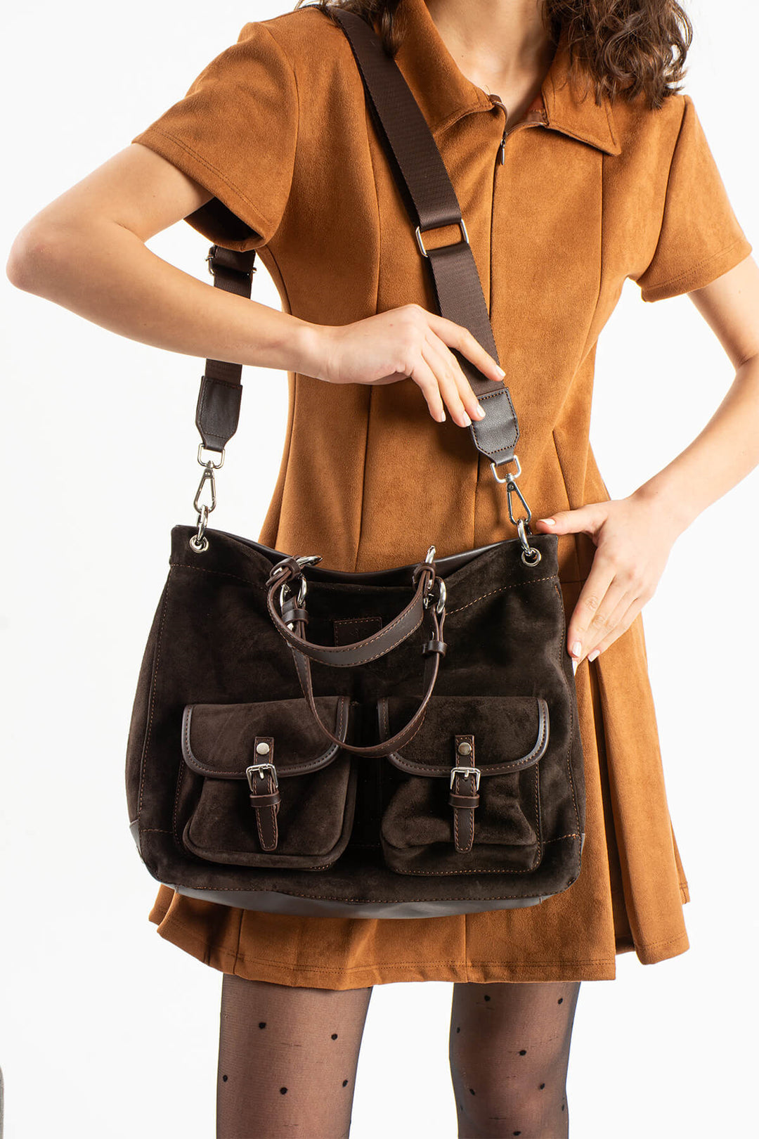 SELORA Hakiki Süet Deri Kadın El Çantası