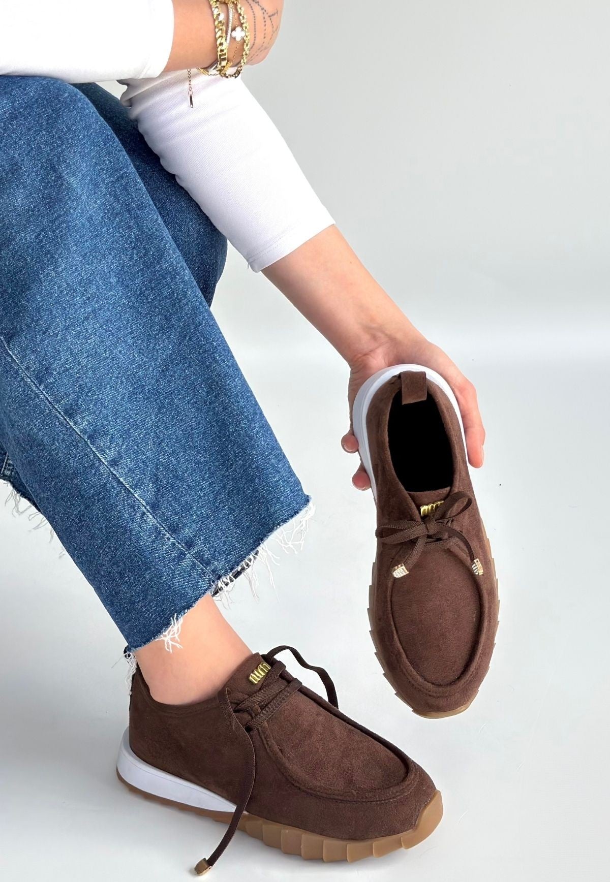 Sier Kadın Kahverengi Süet Bağcıklı Günlük Ayakkabı