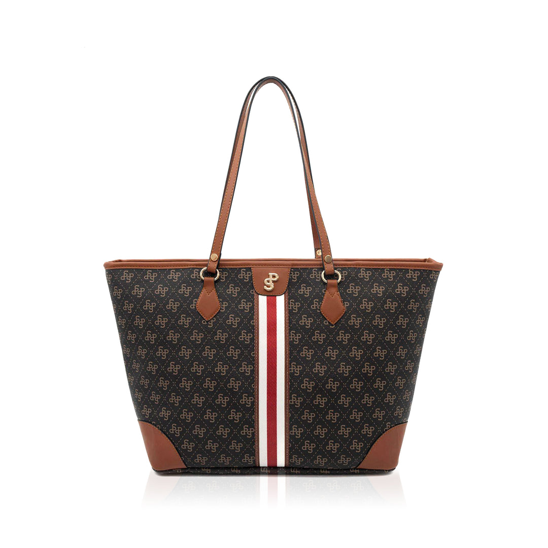 Silver & Polo SP1169 Şeritli Monogram Kadın Omuz Shopper Çanta