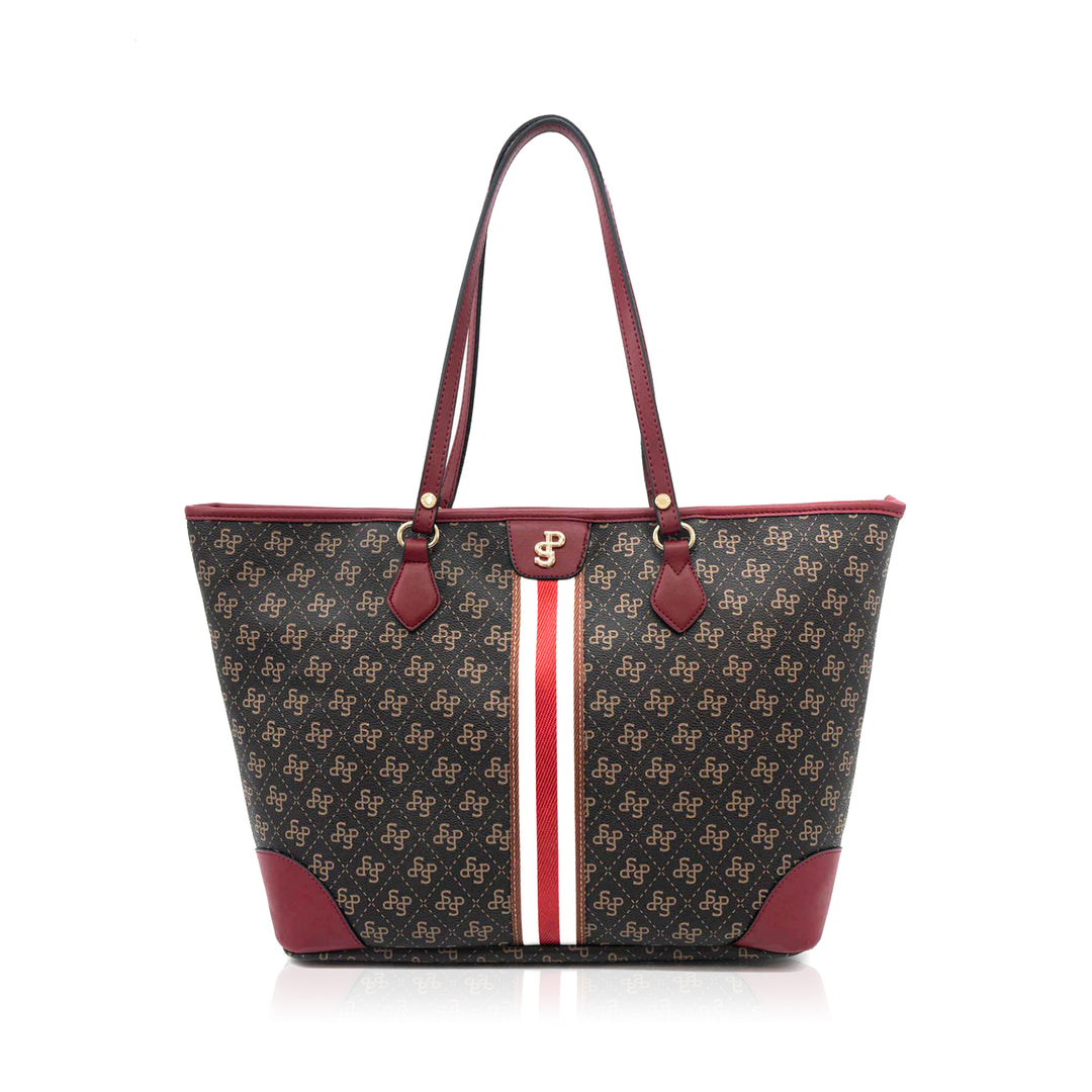 Silver & Polo SP1169 Şeritli Monogram Kadın Omuz Shopper Çanta