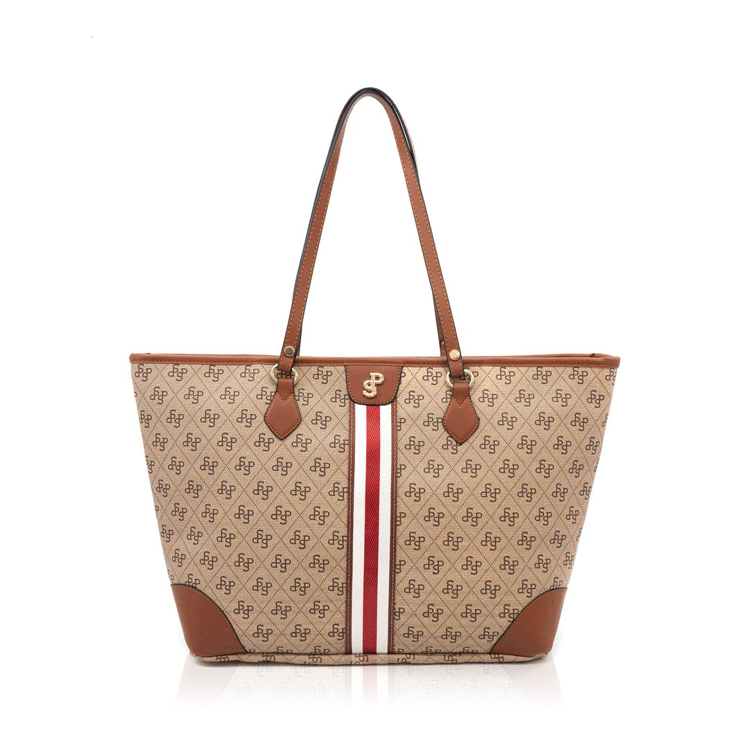 Silver & Polo SP1169 Şeritli Monogram Kadın Omuz Shopper Çanta