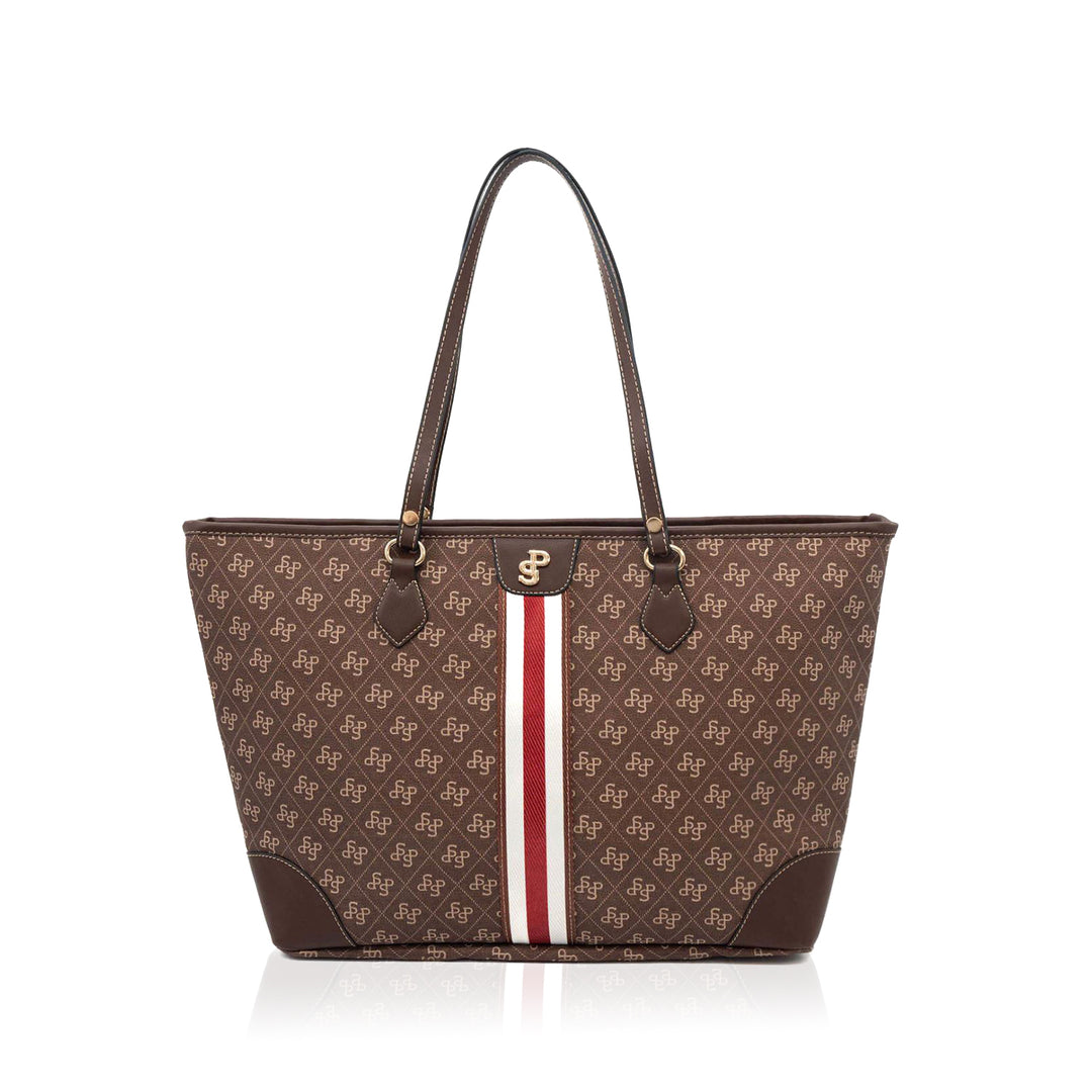 Silver & Polo SP1169 Şeritli Monogram Kadın Omuz Shopper Çanta