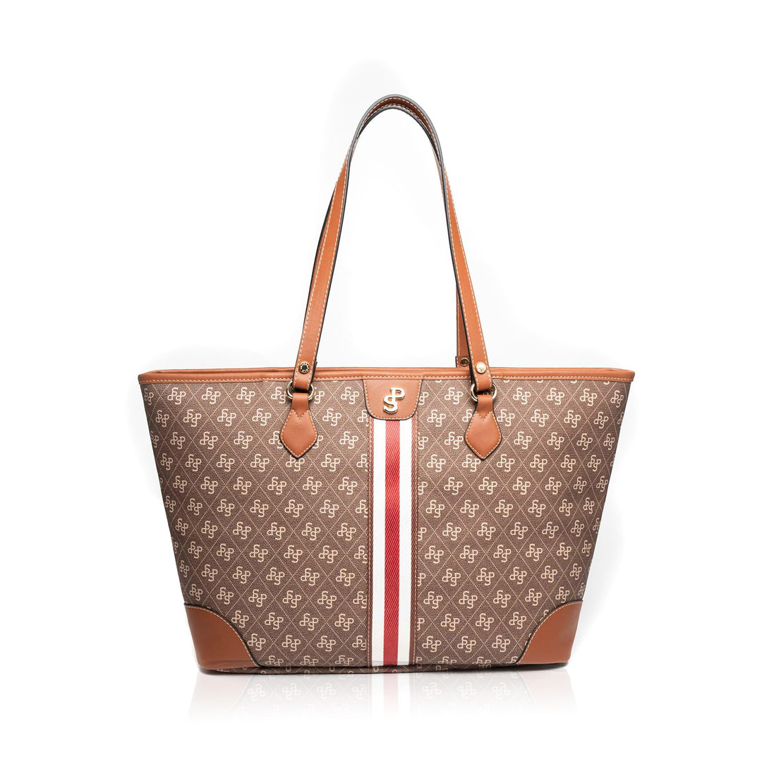 Silver & Polo SP1169 Şeritli Monogram Kadın Omuz Shopper Çanta