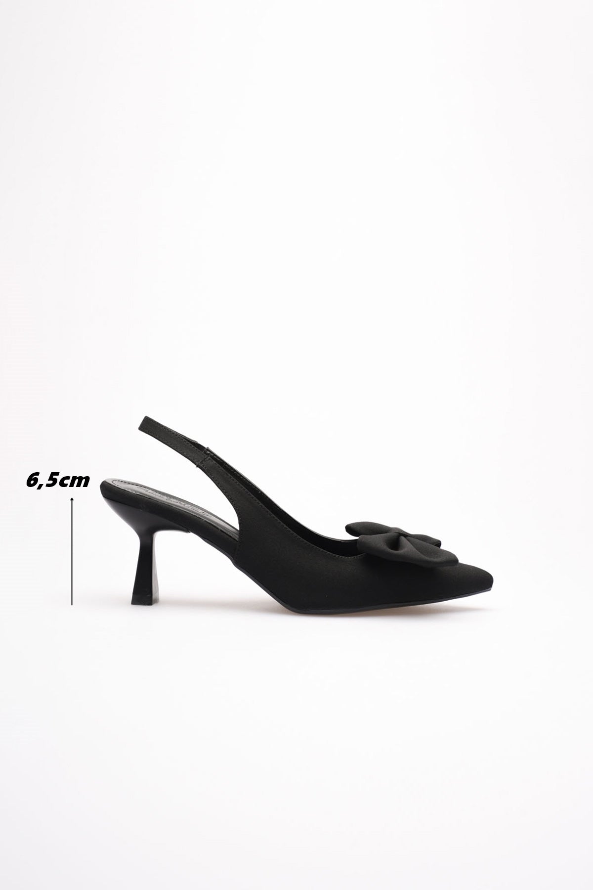 Solvia Kadın Siyah Fiyonklu Slingback Topuklu Ayakkabı