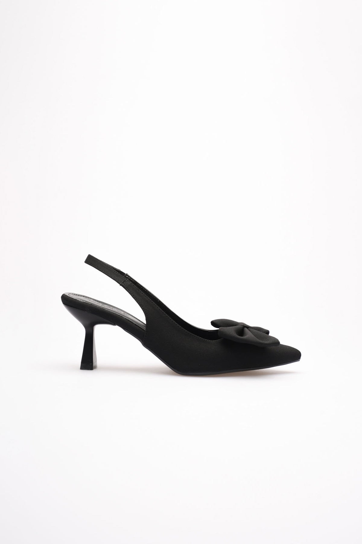Solvia Kadın Siyah Fiyonklu Slingback Topuklu Ayakkabı