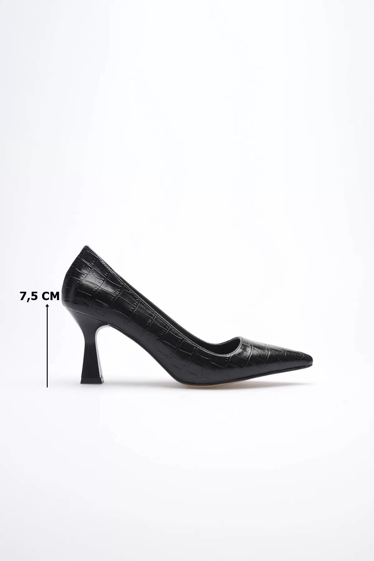 Lessa Siyah Kroko Sivri Burun Orta Topuklu Kadın Stiletto TR20MS02F