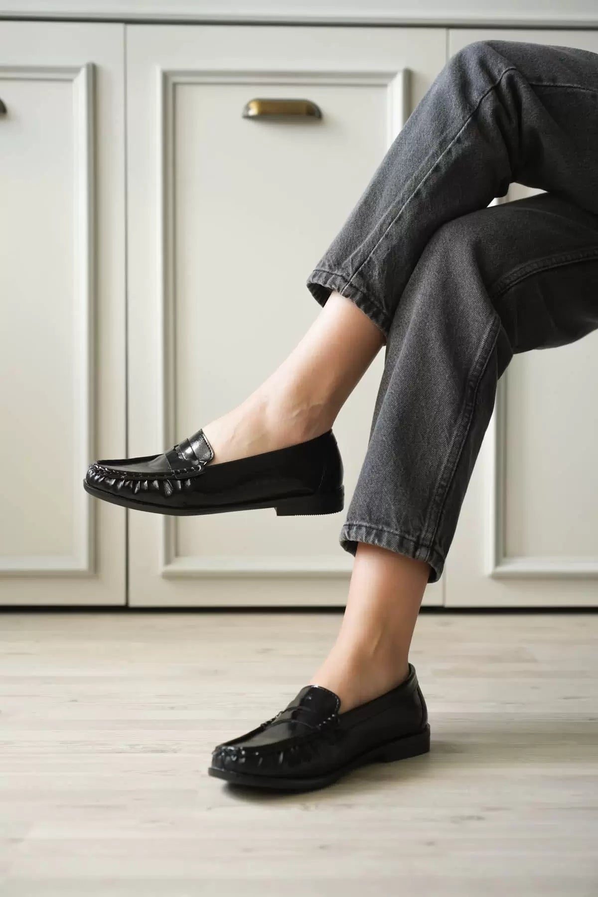 Kibel Siyah Parlak Deri Görünümlü Penny Loafer