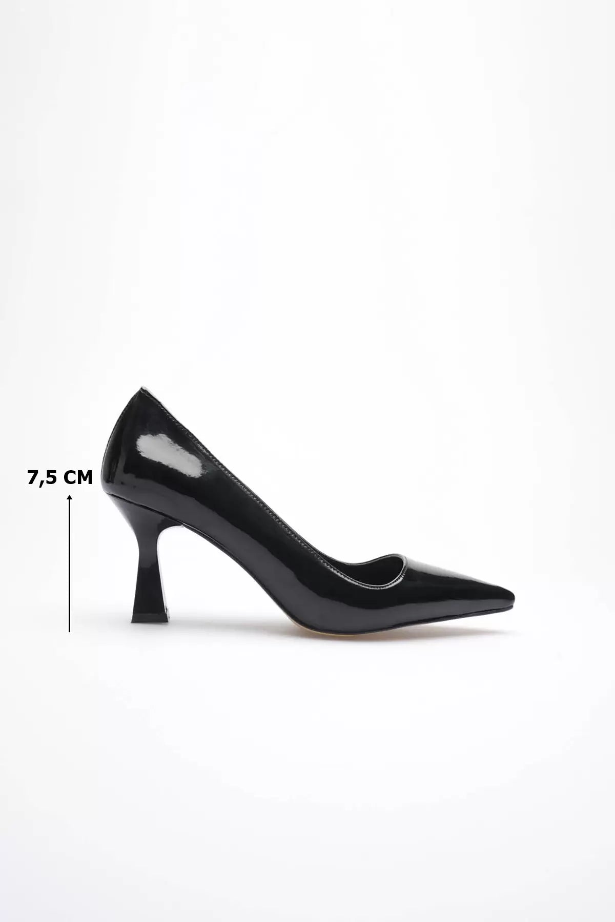 Lessa Siyah Rugan Sivri Burun Orta Topuklu Kadın Stiletto TR20MS02E