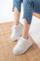 Galemens Beyaz Garni Bağcıklı Fileli Yüksek Taban Günlük Spor Ayakkabı