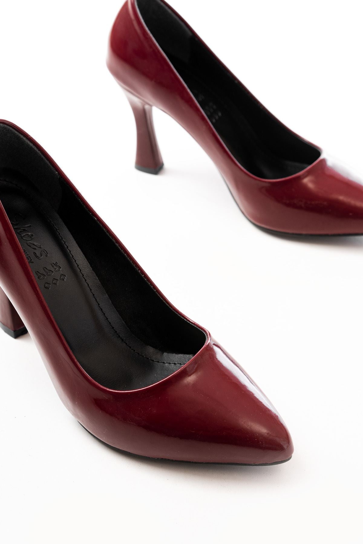 Alashun Bordo Rugan Kadın Topuklu Stiletto Ayakkabı