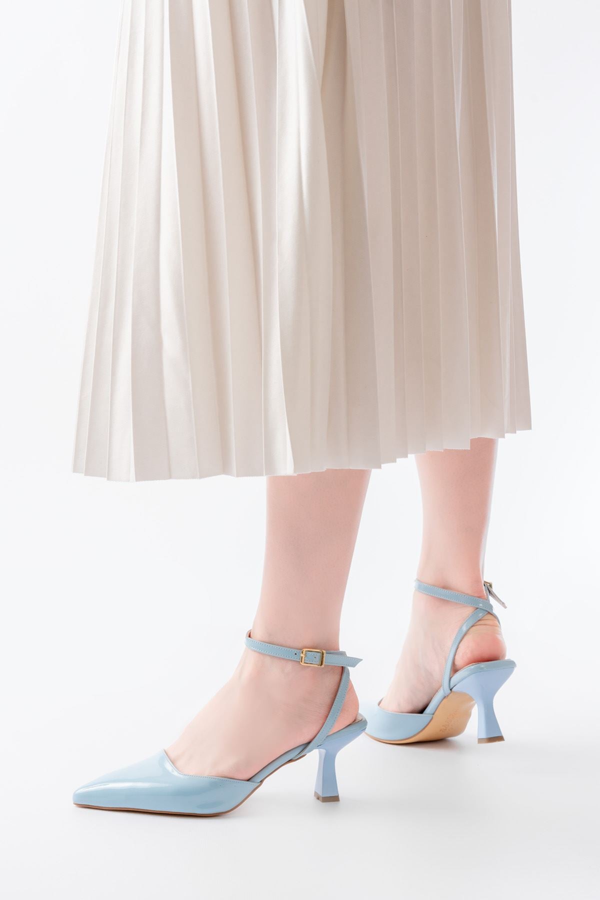 Ganzusy Bebe Mavi Rugan Topuklu Ayakkabı