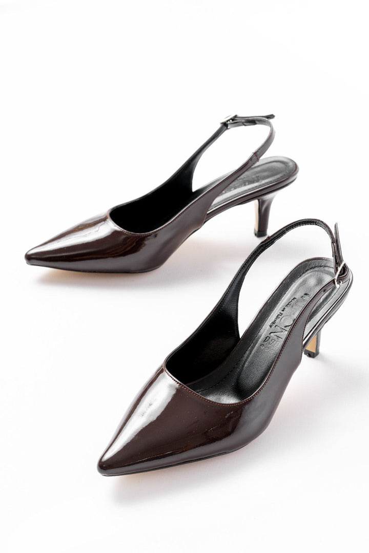 Facenrel Kahve Rugan Topuklu Kadın Ayakkabı