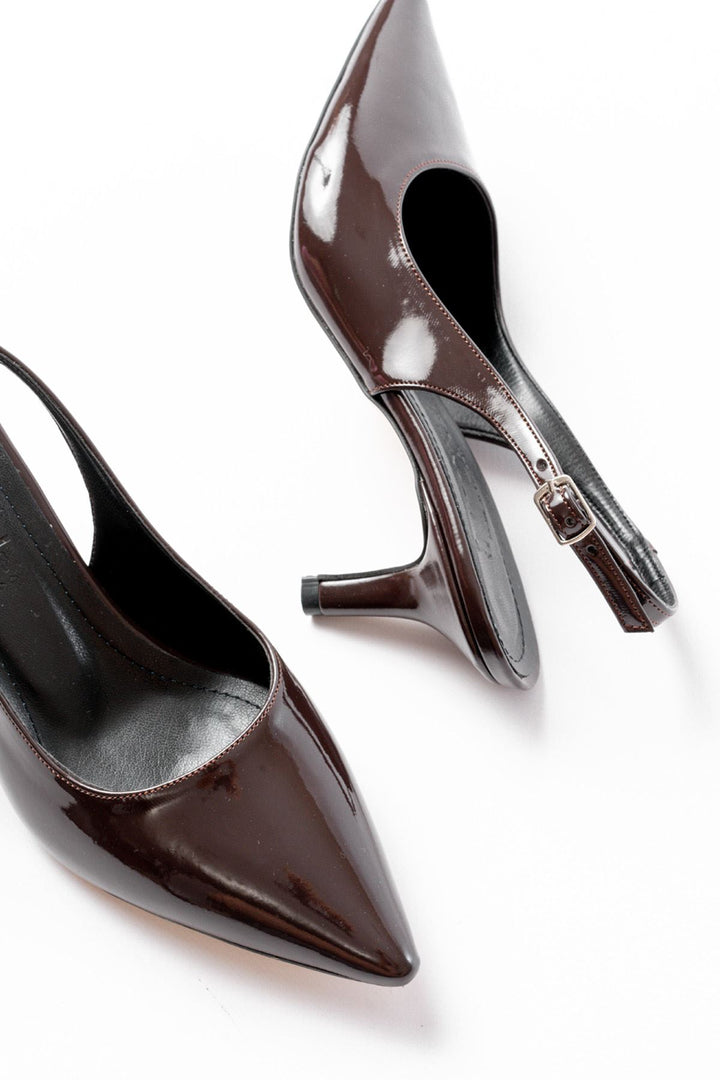 Facenrel Kahve Rugan Topuklu Kadın Ayakkabı