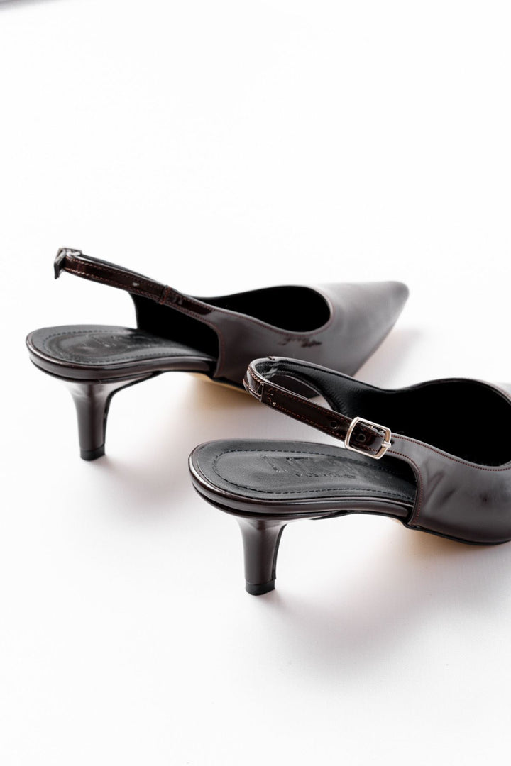 Facenrel Kahve Rugan Topuklu Kadın Ayakkabı