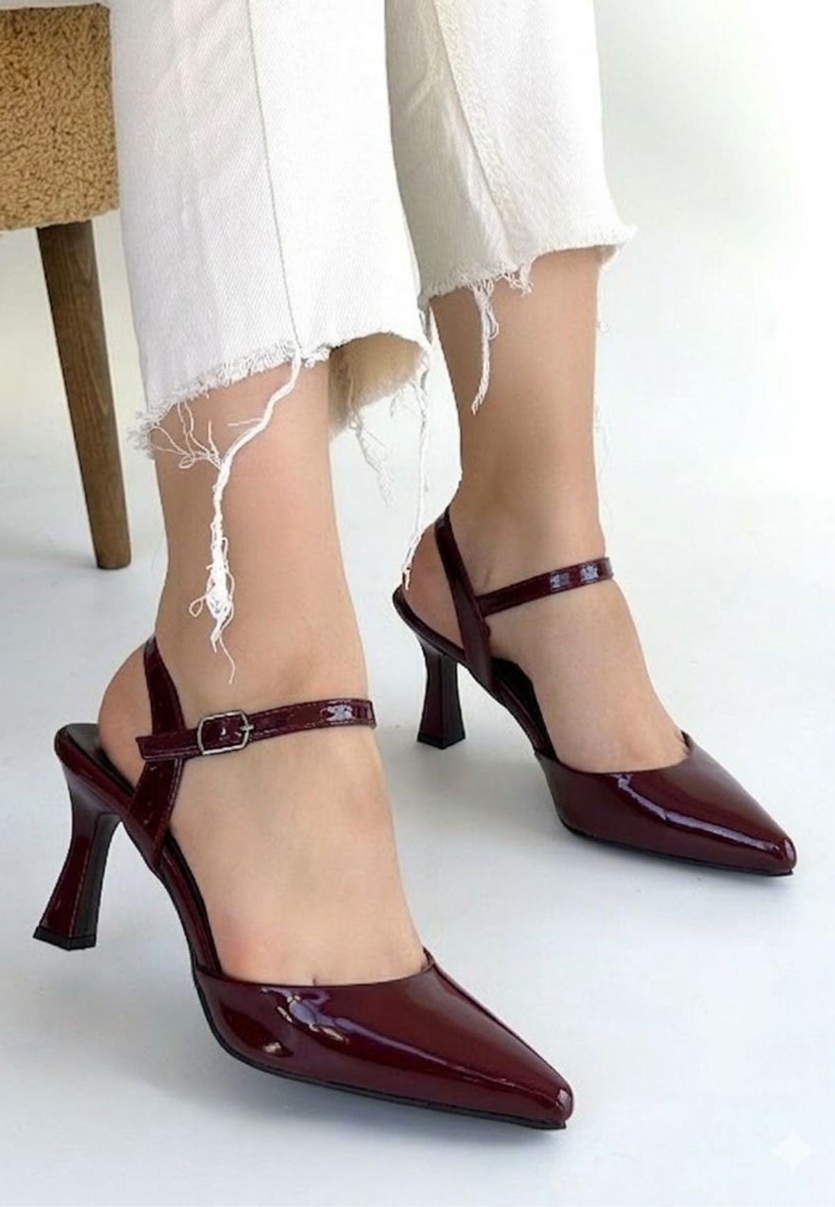 Suden Kadın Bordo Rugan Topuklu Ayakkabı