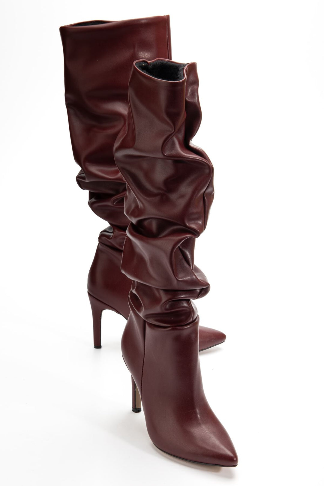 Benan Bordo Körüklü İnce Topuklu Kadın Çizme