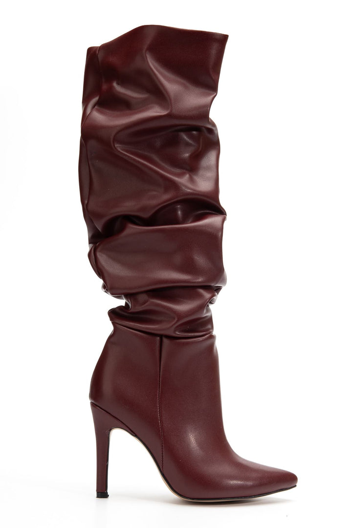 Benan Bordo Körüklü İnce Topuklu Kadın Çizme