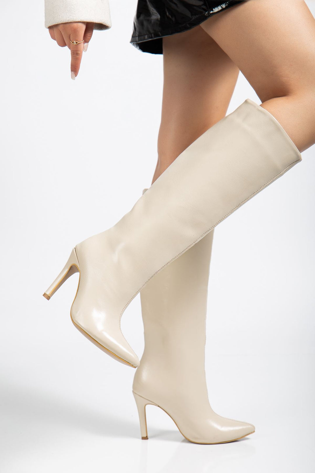 Opvez Bej Mat Kırışık Rugan Kadın Çizme