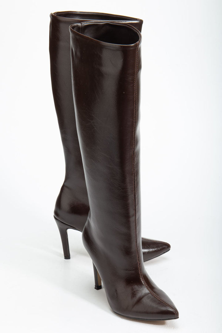 Opvez Kahve Kırışık Rugan Bayan Çizme