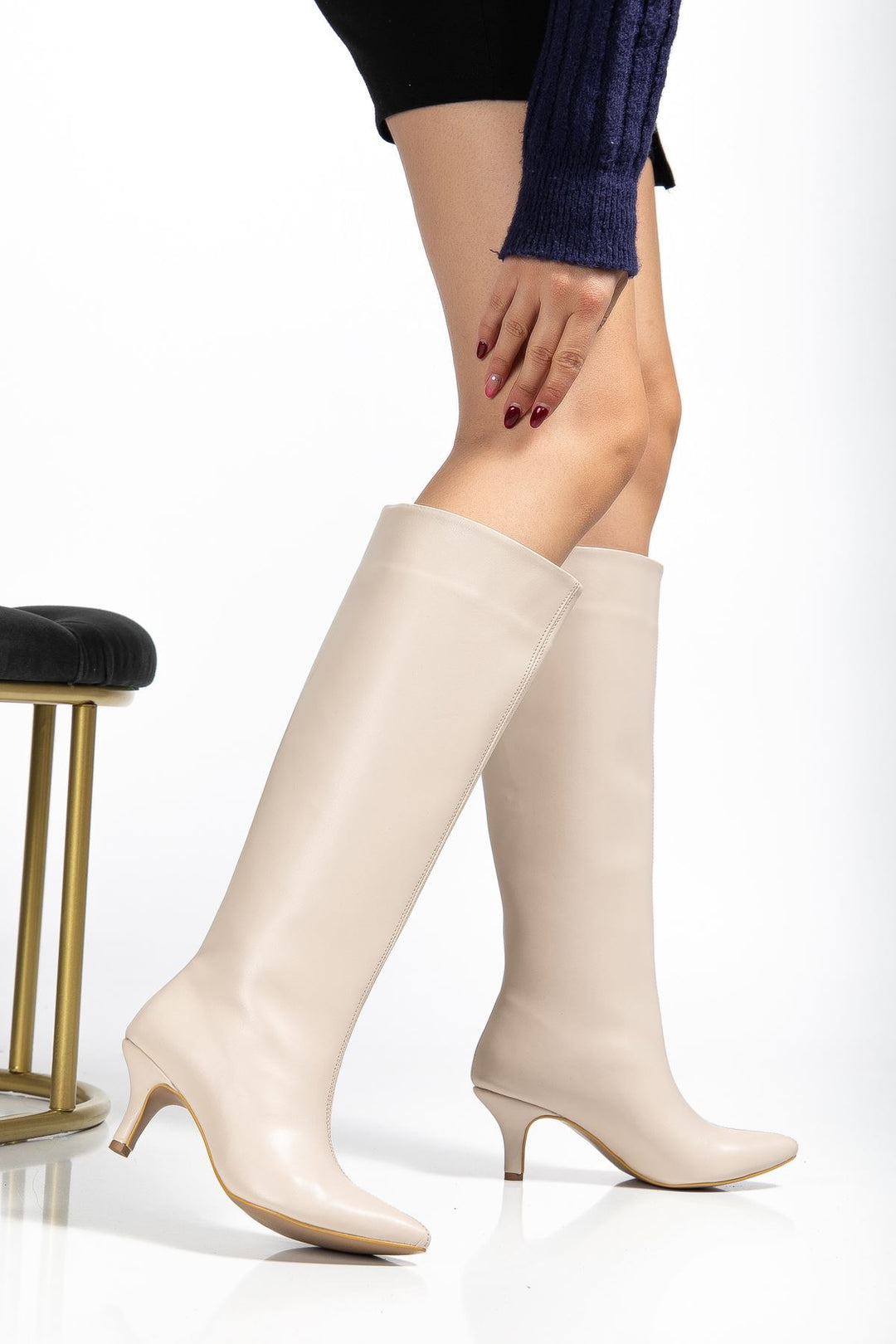 Jutten Bej Topuklu Kadın Çizme