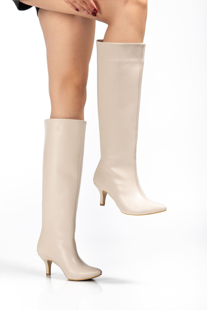 Jutten Bej Topuklu Kadın Çizme