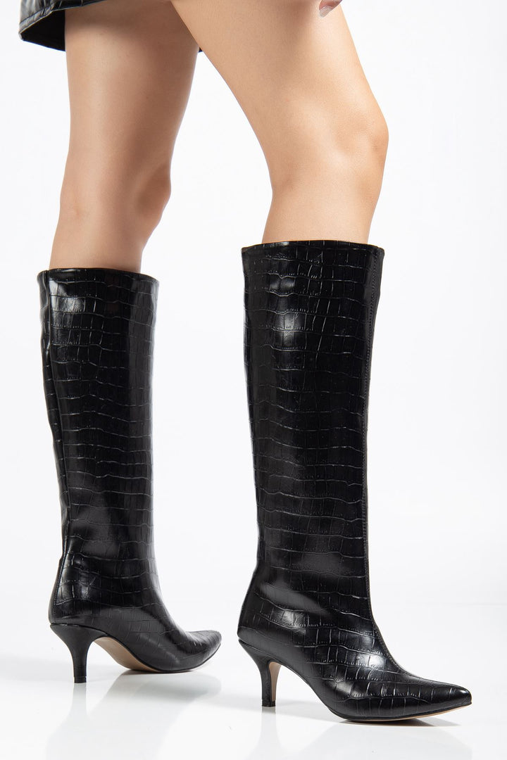 Jutten Siyah Kroko Topuklu Kadın Çizme