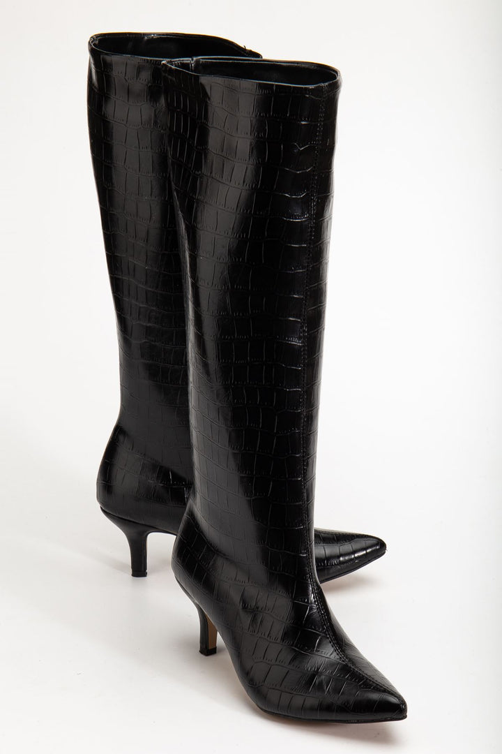 Jutten Siyah Kroko Topuklu Kadın Çizme